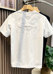 Casual White Oriental Embroideried Cotton Men T Shirts Summer