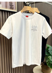 Casual White Oriental Embroideried Cotton Men T Shirts Summer