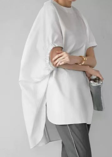 Casual White Oversized Cotton Tanks Cloak Sleeves
