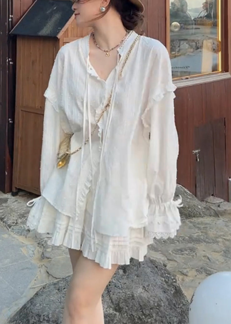 Casual White Oversized Cotton Two Pieces Set Spring