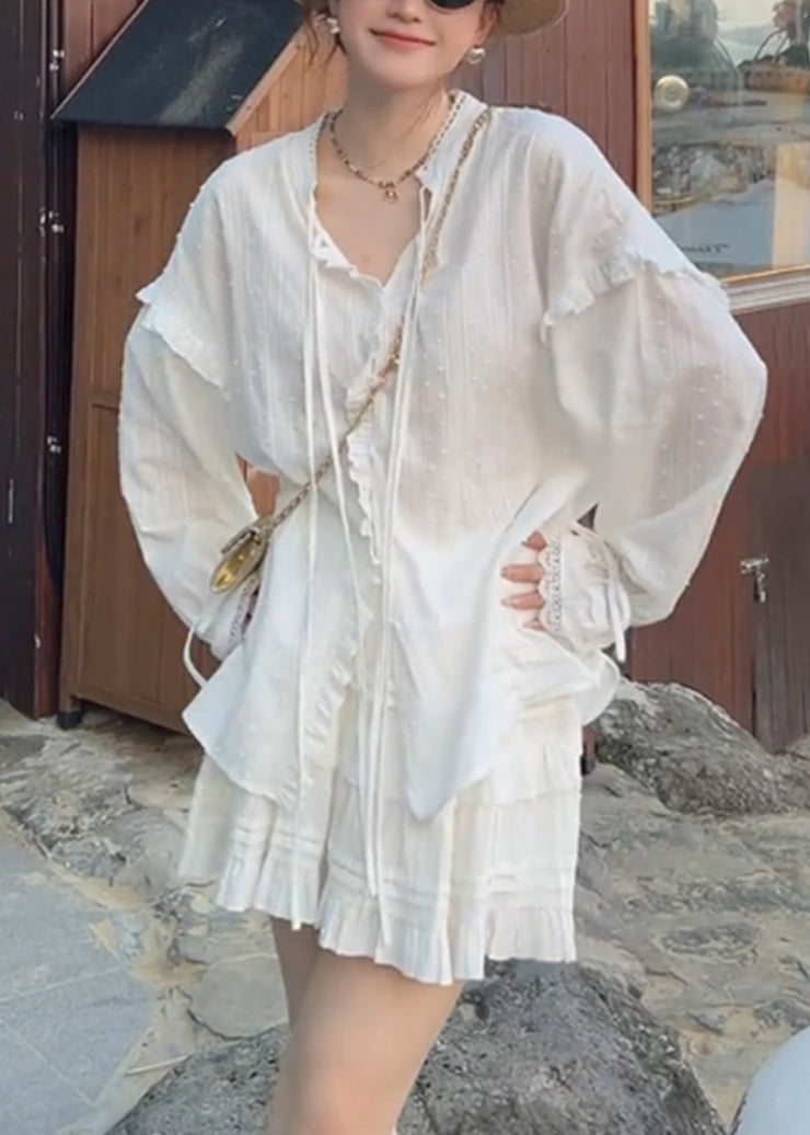 Casual White Oversized Cotton Two Pieces Set Spring