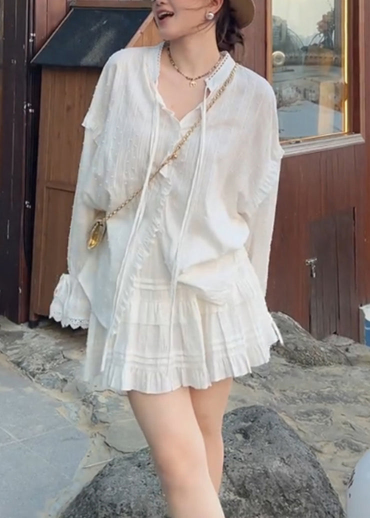 Casual White Oversized Cotton Two Pieces Set Spring