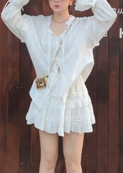 Casual White Oversized Cotton Two Pieces Set Spring