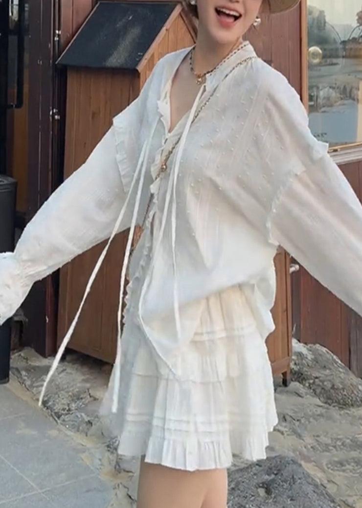 Casual White Oversized Cotton Two Pieces Set Spring