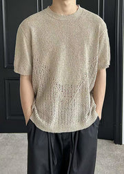 Casual White Oversized Hollow Out Knit T Shirts Summer