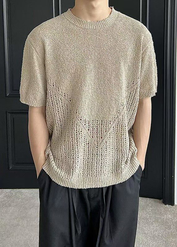 Casual White Oversized Hollow Out Knit T Shirts Summer