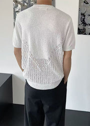 Casual White Oversized Hollow Out Knit T Shirts Summer