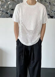 Casual White Oversized Hollow Out Knit T Shirts Summer