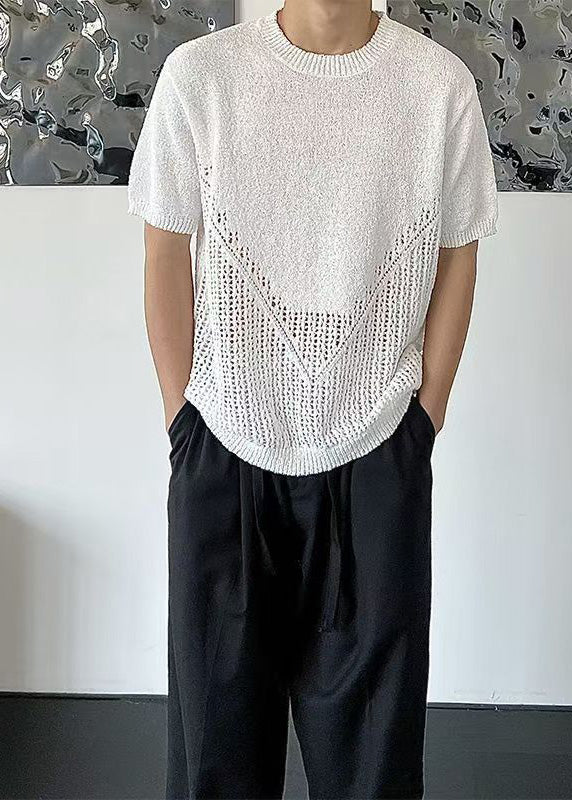 Casual White Oversized Hollow Out Knit T Shirts Summer