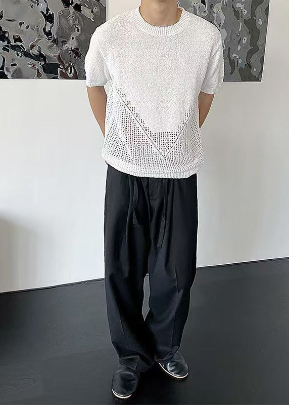 Casual White Oversized Hollow Out Knit T Shirts Summer