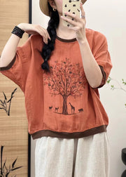 Casual White Oversized Patchwork Print Linen Tops Sleeveless