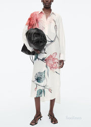 Casual White Oversized Print Cotton Long Shirts Dresses Fall
