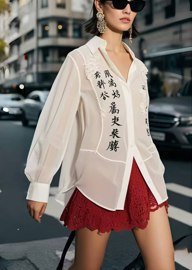 Casual White Patchwork Draping Chiffon Shirt Tops Spring