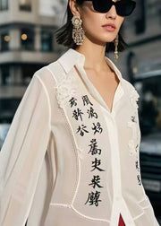 Casual White Patchwork Draping Chiffon Shirt Tops Spring