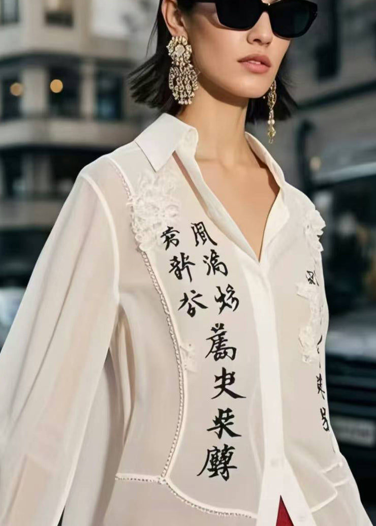 Casual White Patchwork Draping Chiffon Shirt Tops Spring