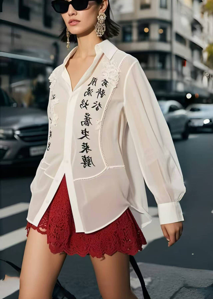 Casual White Patchwork Draping Chiffon Shirt Tops Spring