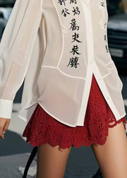Casual White Patchwork Draping Chiffon Shirt Tops Spring