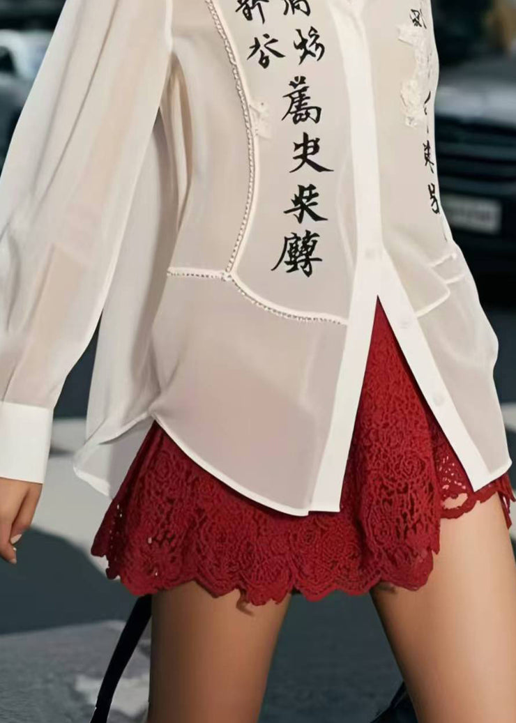 Casual White Patchwork Draping Chiffon Shirt Tops Spring