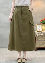 Casual White Pockets Side Open Elastic Waist Cotton Skirts Summer