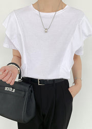 Casual White Ruffled Patchwork Cotton Tanks Summer