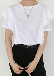 Casual White Ruffled Patchwork Cotton Tanks Summer
