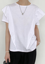 Casual White Ruffled Patchwork Cotton Tanks Summer