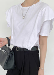 Casual White Ruffled Patchwork Cotton Tanks Summer