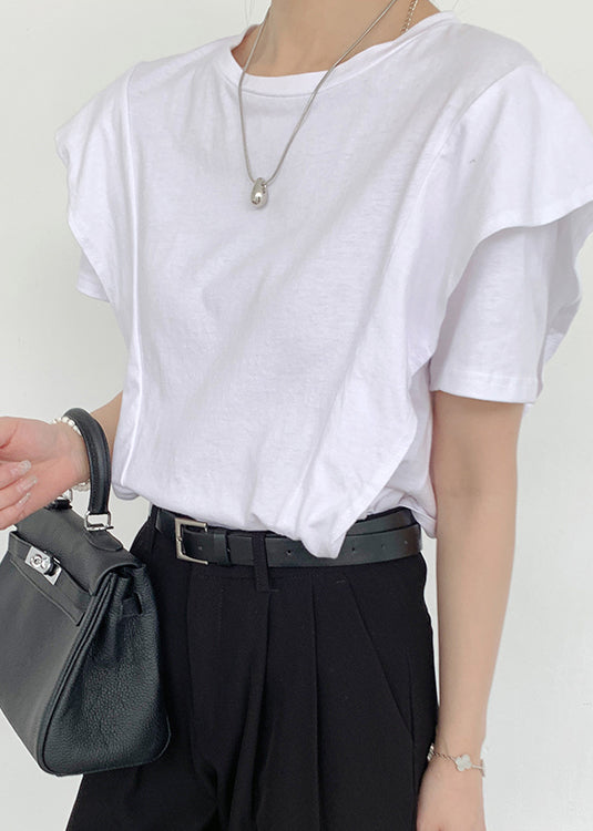 Casual White Ruffled Patchwork Cotton Tanks Summer