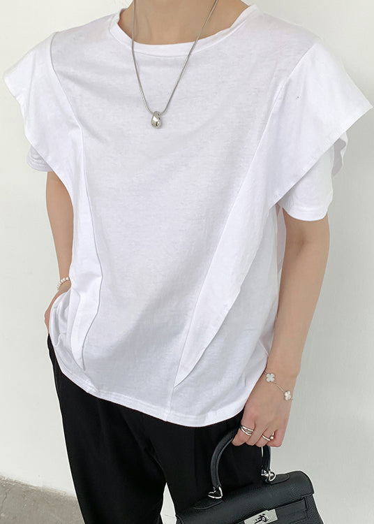 Casual White Ruffled Patchwork Cotton Tanks Summer