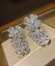 Casual White Stainless Steel Zircon Hollow Out Bow Stud Earrings
