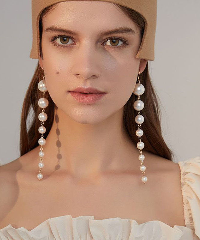 Casual White Stergild Silver Overgild Pearl Drop Earrings