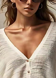 Casual White V Neck Oversized Cotton Blend Tanks Summer