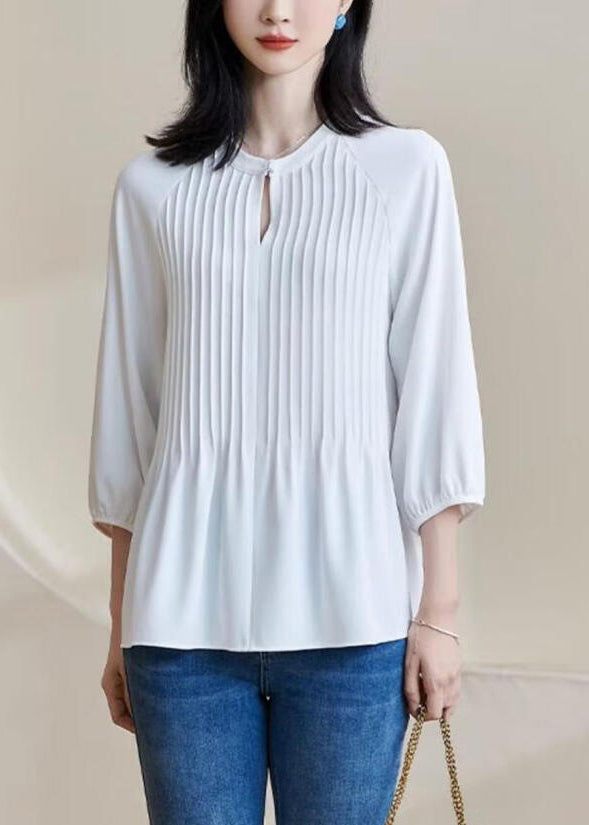 Casual White Wrinkled Patchwork Top Lantern Sleeve