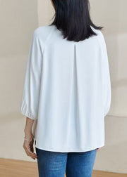 Casual White Wrinkled Patchwork Top Lantern Sleeve