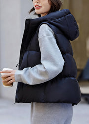 Casual White Zip Up Pockets Drawstring Duck Down Waistcoat Winter