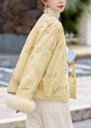 Casual Yellow Embroidered Patchwork Fox Fur Duck Down Coats Winter