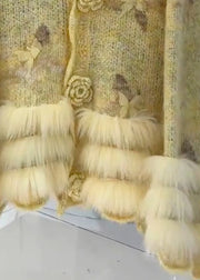 Casual Yellow Floral Fur Cotton Knit Cardigans Fall