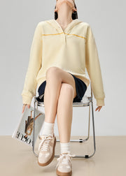 Casual Yellow Hooded Button Cotton Sweatshirt Fall