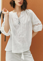 Casual Yellow O Neck Patchwork Cotton Shirt Top Summer