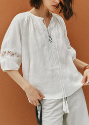 Casual Yellow O Neck Patchwork Cotton Shirt Top Summer