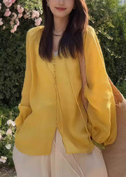 Casual Yellow Oversized Cotton UPF 50+Shirt Fall