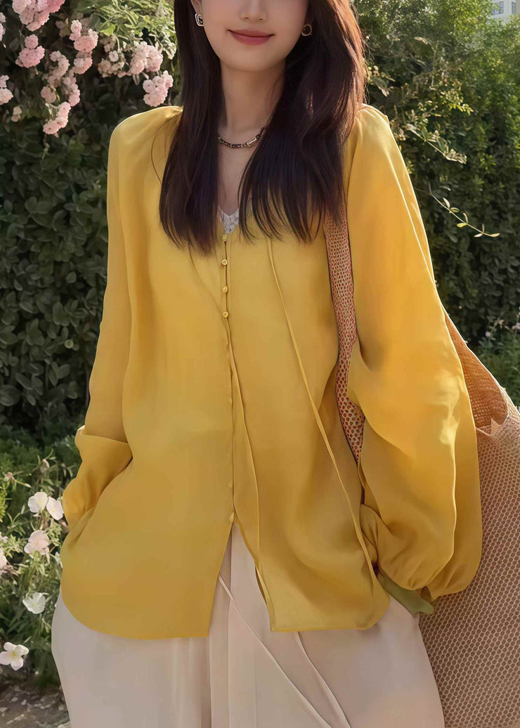 Casual Yellow Oversized Cotton UPF 50+Shirt Fall