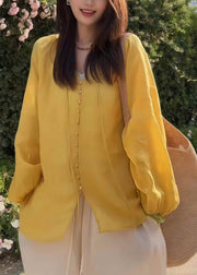 Casual Yellow Oversized Cotton UPF 50+Shirt Fall