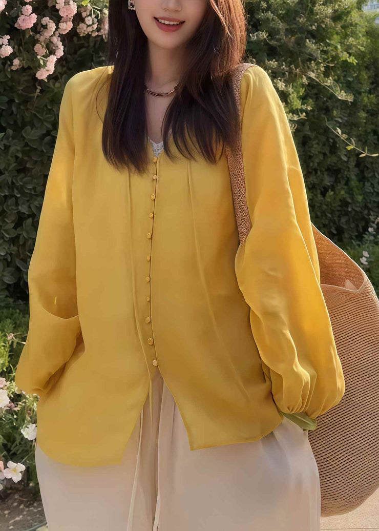 Casual Yellow Oversized Cotton UPF 50+Shirt Fall