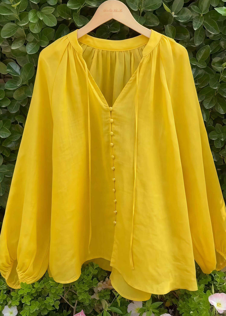 Casual Yellow Oversized Cotton UPF 50+Shirt Fall