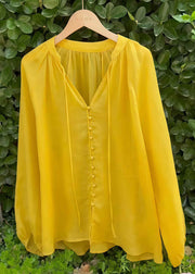 Casual Yellow Oversized Cotton UPF 50+Shirt Fall
