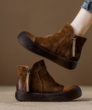 Casual Zippered Splicing Platform Boots Khaki Suede