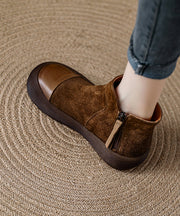 Casual Zippered Splicing Platform Boots Khaki Suede