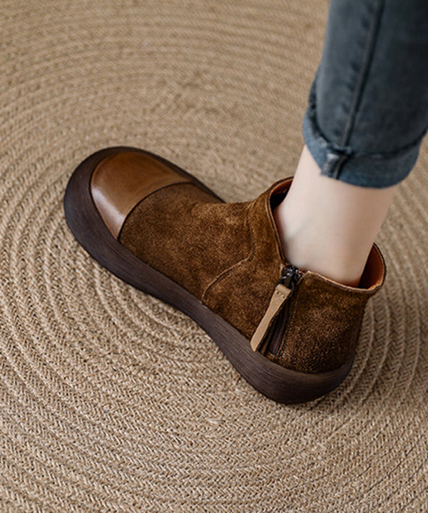 Casual Zippered Splicing Platform Boots Khaki Suede