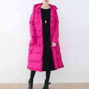 Casual Rose Red Parka Casual Down Coat Fine Hooded Outwear Chinese Button